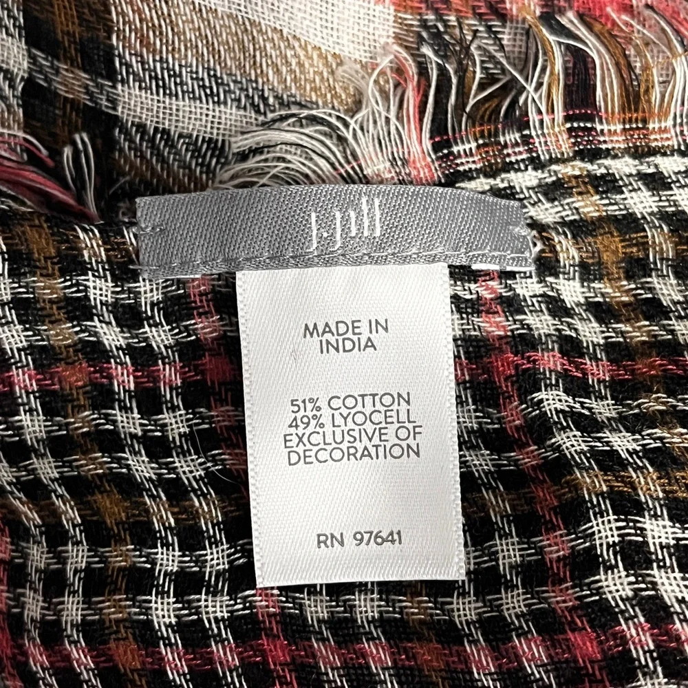 J. Jill Plaid Fringe Scarf Shawl in Cream, Black & Burgundy